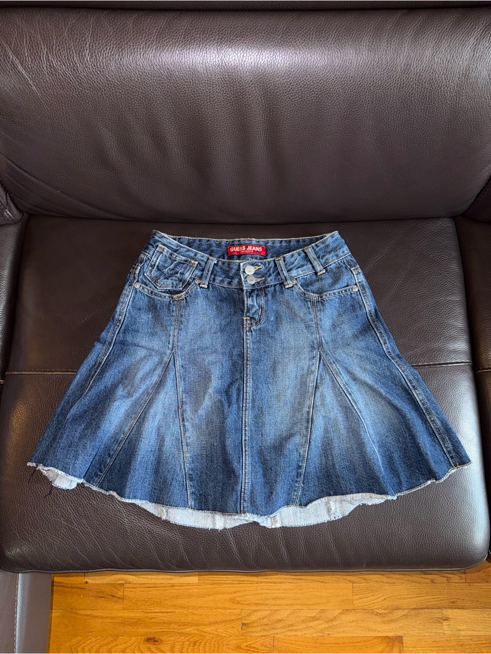 Guess Blue Denim Flared Mini Skirt
